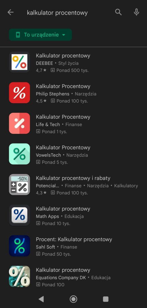 jak-obliczyc-procent-od-wartosci-smartfon-Kalkulator procentowy Android