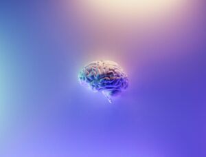Neuralink, brain wires on a purple background.