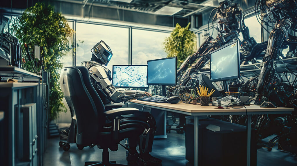AI Engineer working at the computer.