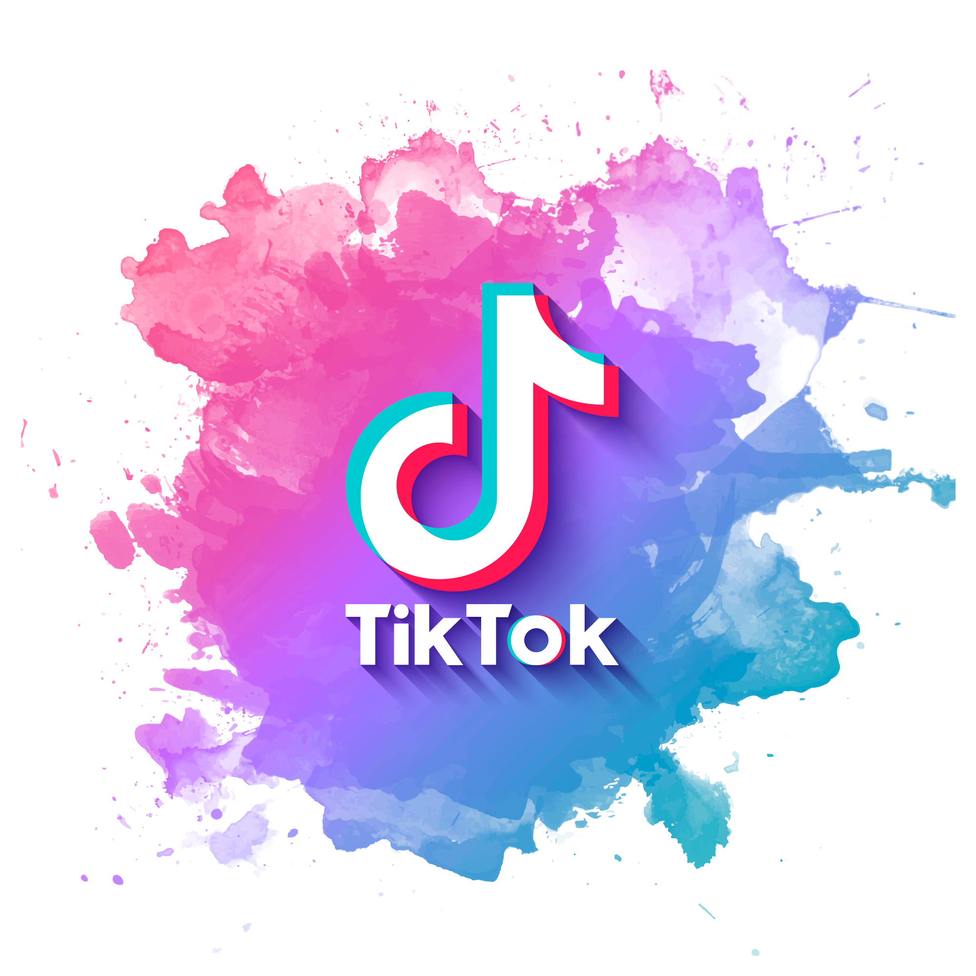 TikTok symbol on a pink and purple background.