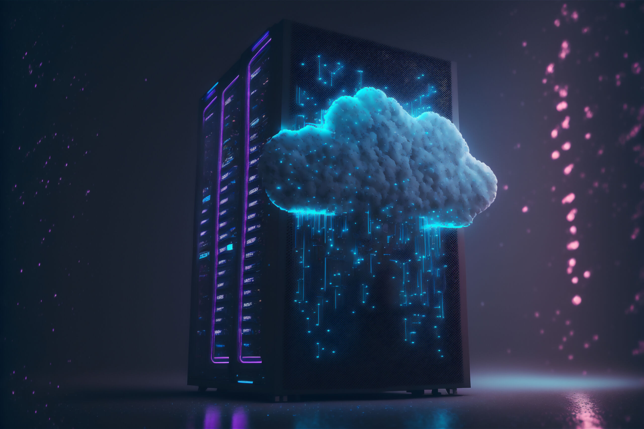 A digital data cloud with a server.