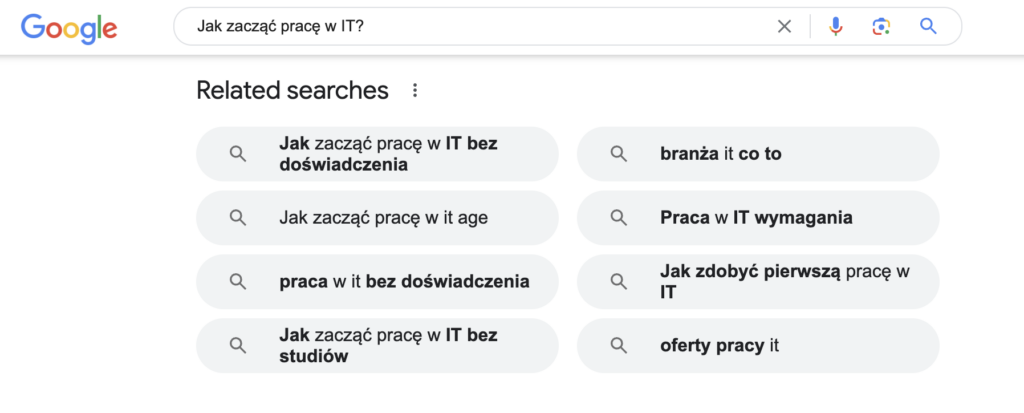 Podobne wyszukiwania w Google