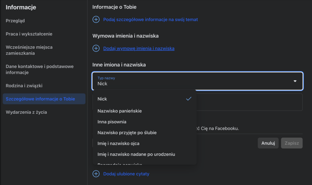 Jak zmienić nazwisko na Fb na komputerze?