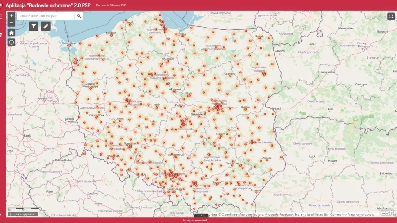 schrony-w-polsce-mapa-online-miejsce-doraznego-schronienia - strazpozarna.maps.arcgis